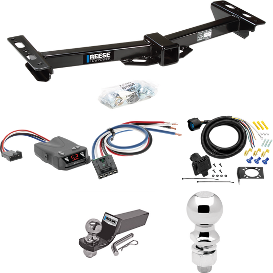 Fits 1988-2000 GMC C3500 Trailer Hitch Tow PKG w/ Tekonsha Brakeman IV Brake Control + Generic BC Wiring Adapter + 7-Way RV Wiring + 2" & 2-5/16" Ball & Drop Mount (For w/Aftermarket Roll Pan Models) By Reese Towpower