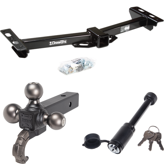 Fits 1988-2000 GMC C3500 Trailer Hitch Tow PKG + Triple Ball Tactical Ball Mount 1-7/8" & 2" & 2-5/16" Balls w/ Tow Hook + Tactical Dogbone Lock (For w/Aftermarket Roll Pan Models) By Draw-Tite