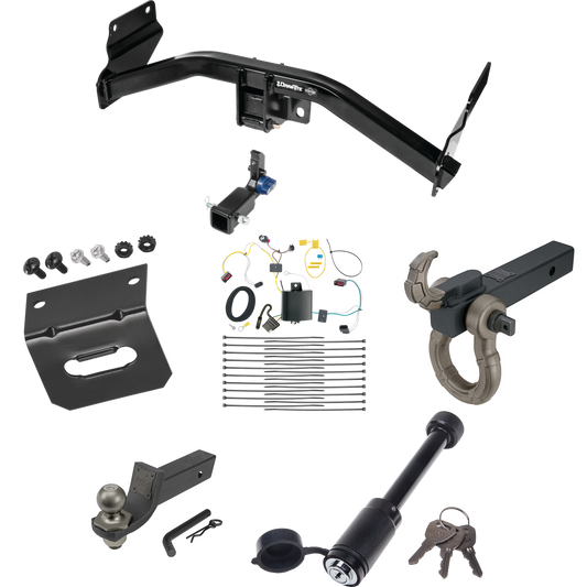 Fits 2014-2021 Jeep Grand Cherokee Trailer Hitch Tow PKG w/ 4-Flat Wiring + Interlock Tactical Starter Kit w/ 2" Drop & 2" Ball + Tactical Hook & Shackle Mount + Tactical Dogbone Lock + Wiring Bracket By Draw-Tite