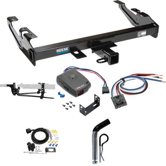 Fits 1988-2000 GMC C3500 Trailer Hitch Tow PKG w/ 11.5K Round Bar Weight Distribution Hitch w/ 2-5/16" Ball + Pin/Clip + Pro Series Pilot Brake Control + Generic BC Wiring Adapter + 7-Way RV Wiring By Reese Towpower