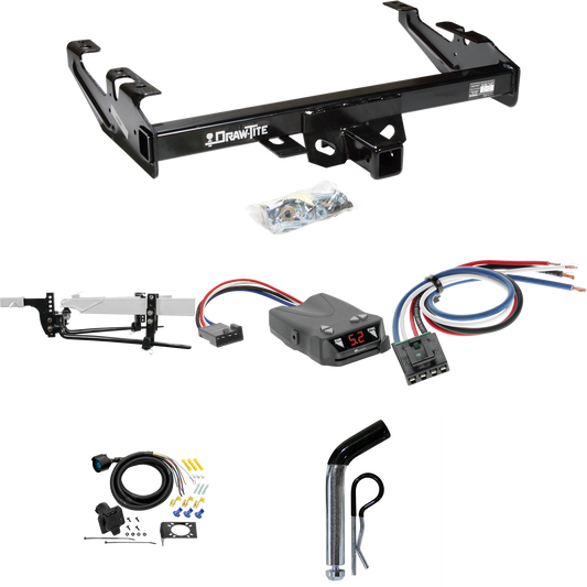 Fits 1992-2000 Chevrolet C2500 Trailer Hitch Tow PKG w/ 11.5K Round Bar Weight Distribution Hitch w/ 2-5/16" Ball + Pin/Clip + Tekonsha Brakeman IV Brake Control + Generic BC Wiring Adapter + 7-Way RV Wiring (For Crew Cab Models) By Draw-Tite