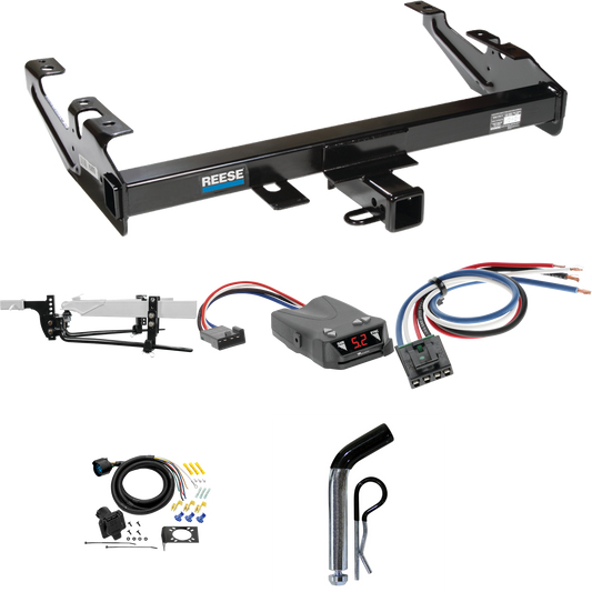 Fits 1988-2000 Chevrolet K3500 Trailer Hitch Tow PKG w/ 11.5K Round Bar Weight Distribution Hitch w/ 2-5/16" Ball + Pin/Clip + Tekonsha Brakeman IV Brake Control + Generic BC Wiring Adapter + 7-Way RV Wiring (For Regular & Extended Cabs Models) By Re