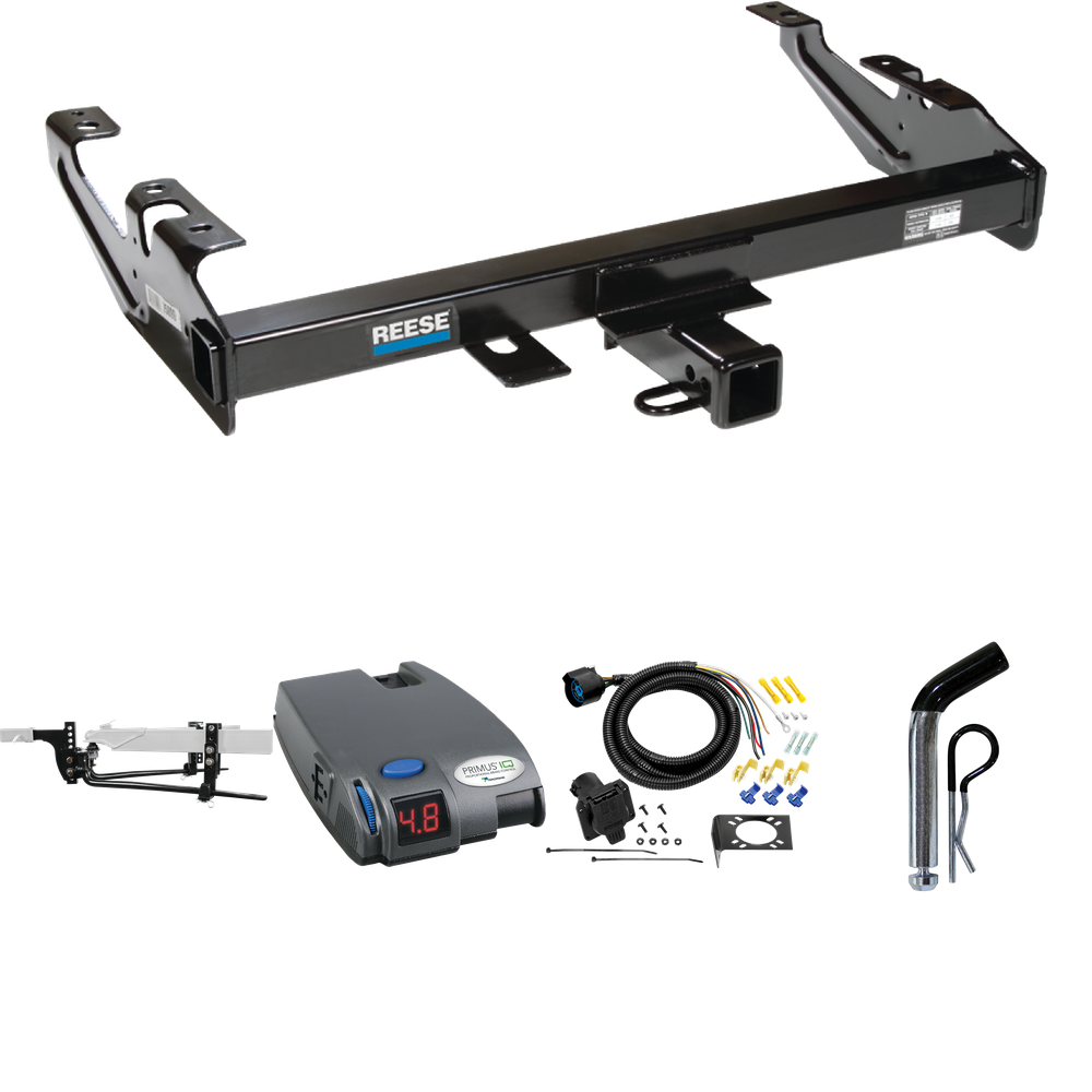 Fits 1988-2000 Chevrolet K3500 Trailer Hitch Tow PKG w/ 11.5K Round Bar Weight Distribution Hitch w/ 2-5/16" Ball + Pin/Clip + Tekonsha Primus IQ Brake Control + 7-Way RV Wiring (For Regular & Extended Cabs Models) By Reese Towpower