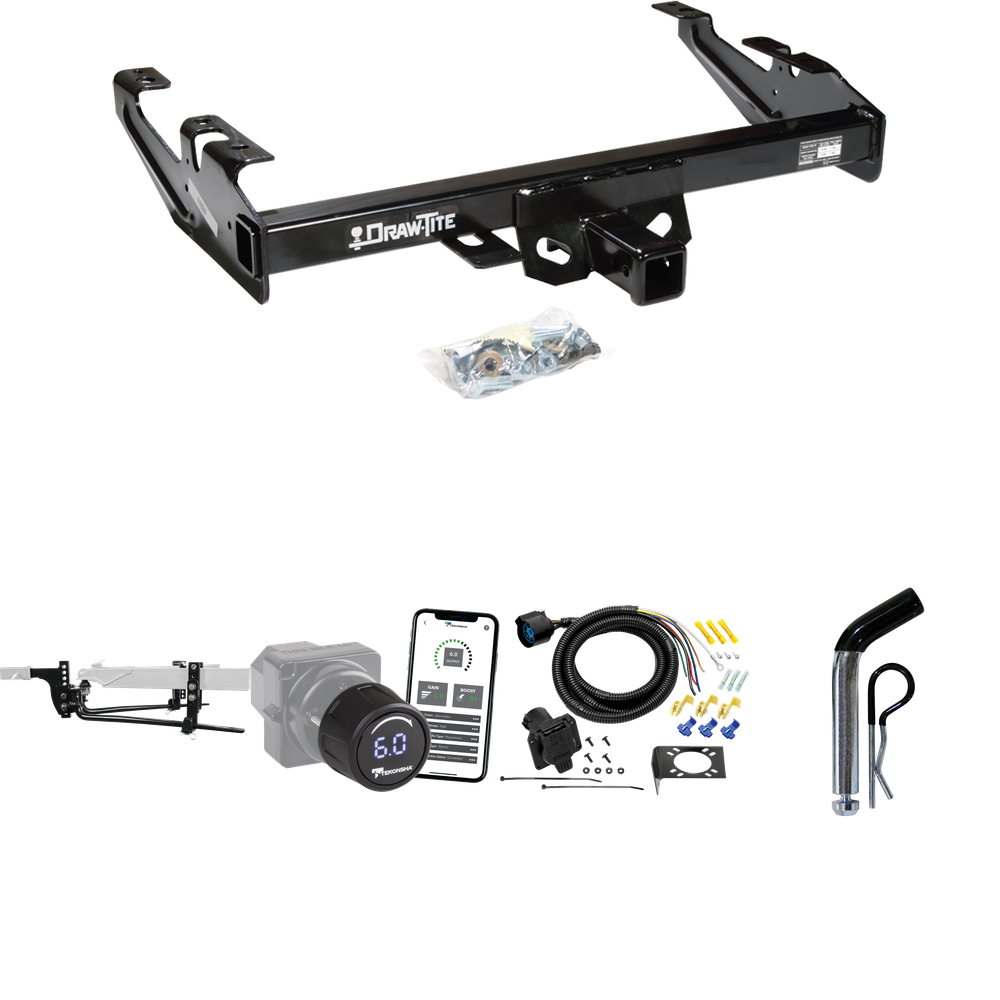 Fits 1988-1999 Chevrolet K1500 Trailer Hitch Tow PKG w/ 11.5K Round Bar Weight Distribution Hitch w/ 2-5/16" Ball + Pin/Clip + Tekonsha Prodigy iD Bluetooth Wireless Brake Control + 7-Way RV Wiring By Draw-Tite