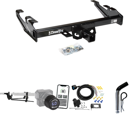 Fits 1988-1999 Chevrolet K1500 Trailer Hitch Tow PKG w/ 11.5K Round Bar Weight Distribution Hitch w/ 2-5/16" Ball + Pin/Clip + Tekonsha Prodigy iD Bluetooth Wireless Brake Control + 7-Way RV Wiring By Draw-Tite