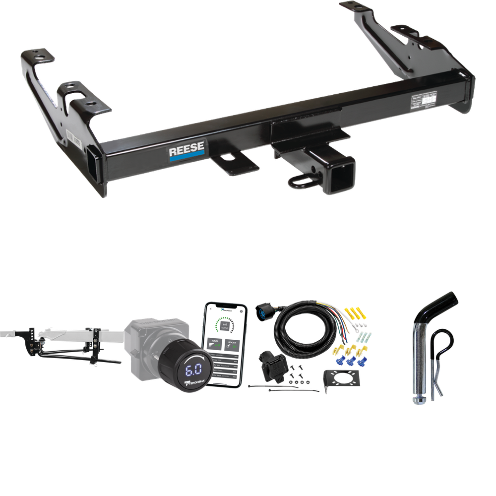 Fits 1988-1999 Chevrolet C2500 Trailer Hitch Tow PKG w/ 11.5K Round Bar Weight Distribution Hitch w/ 2-5/16" Ball + Pin/Clip + Tekonsha Prodigy iD Bluetooth Wireless Brake Control + 7-Way RV Wiring (For Regular & Extended Cabs Models) By Reese Towpow