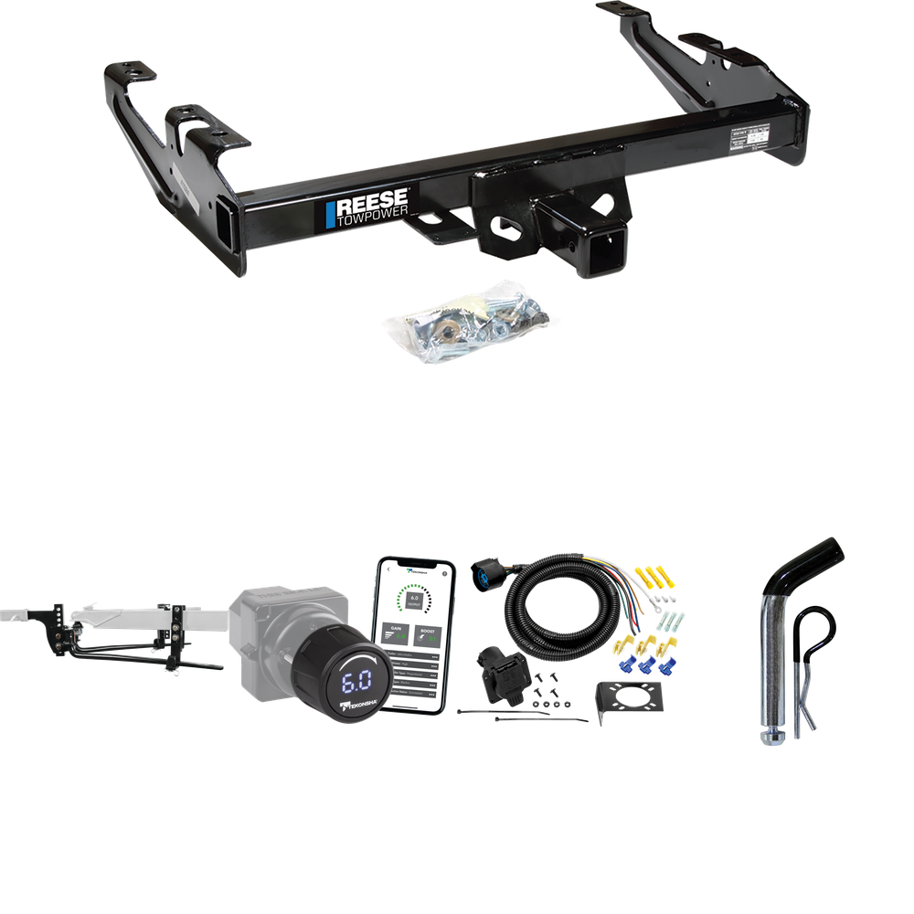 Fits 1988-2000 GMC C2500 Trailer Hitch Tow PKG w/ 11.5K Round Bar Weight Distribution Hitch w/ 2-5/16" Ball + Pin/Clip + Tekonsha Prodigy iD Bluetooth Wireless Brake Control + 7-Way RV Wiring By Reese Towpower