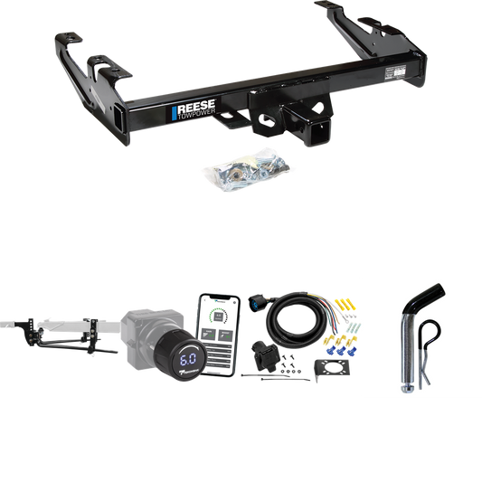 Fits 1988-2000 GMC C2500 Trailer Hitch Tow PKG w/ 11.5K Round Bar Weight Distribution Hitch w/ 2-5/16" Ball + Pin/Clip + Tekonsha Prodigy iD Bluetooth Wireless Brake Control + 7-Way RV Wiring By Reese Towpower