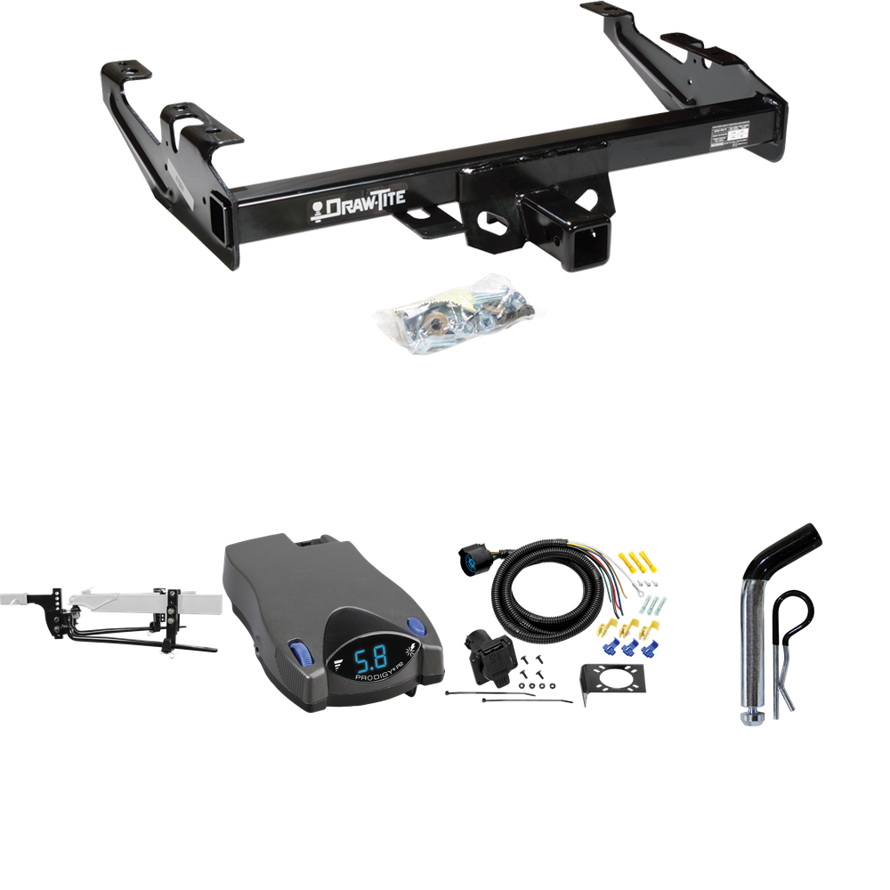 Fits 1988-1999 GMC C1500 Trailer Hitch Tow PKG w/ 11.5K Round Bar Weight Distribution Hitch w/ 2-5/16" Ball + Pin/Clip + Tekonsha Prodigy P2 Brake Control + 7-Way RV Wiring By Draw-Tite