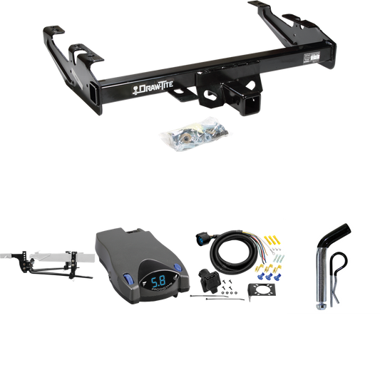 Fits 1988-1999 GMC C1500 Trailer Hitch Tow PKG w/ 11.5K Round Bar Weight Distribution Hitch w/ 2-5/16" Ball + Pin/Clip + Tekonsha Prodigy P2 Brake Control + 7-Way RV Wiring By Draw-Tite