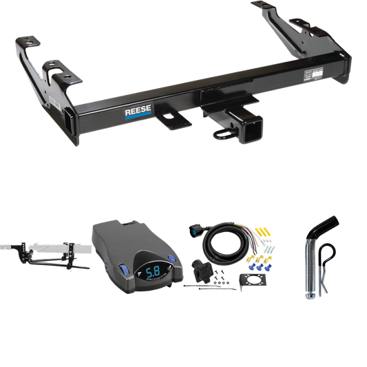 Fits 1988-2000 GMC C2500 Trailer Hitch Tow PKG w/ 11.5K Round Bar Weight Distribution Hitch w/ 2-5/16" Ball + Pin/Clip + Tekonsha Prodigy P2 Brake Control + 7-Way RV Wiring By Reese Towpower