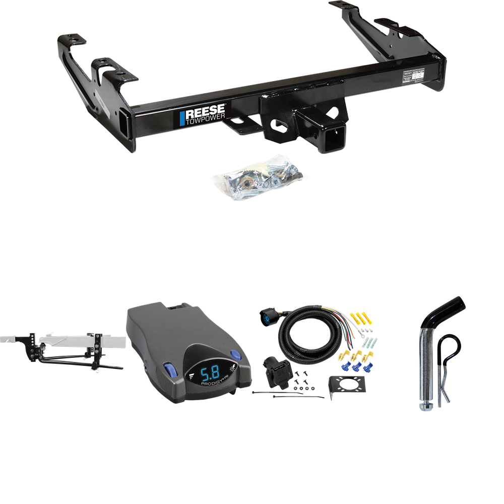 Fits 1992-2000 Chevrolet K3500 Trailer Hitch Tow PKG w/ 11.5K Round Bar Weight Distribution Hitch w/ 2-5/16" Ball + Pin/Clip + Tekonsha Prodigy P2 Brake Control + 7-Way RV Wiring (For Crew Cab Models) By Reese Towpower