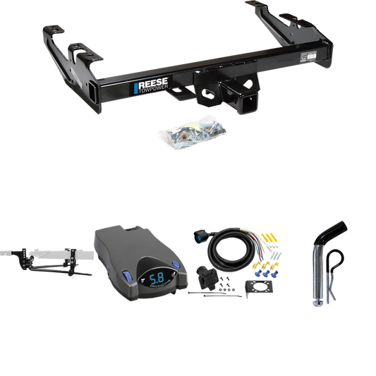 Fits 1992-2000 Chevrolet K3500 Trailer Hitch Tow PKG w/ 11.5K Round Bar Weight Distribution Hitch w/ 2-5/16" Ball + Pin/Clip + Tekonsha Prodigy P2 Brake Control + 7-Way RV Wiring (For Crew Cab Models) By Reese Towpower