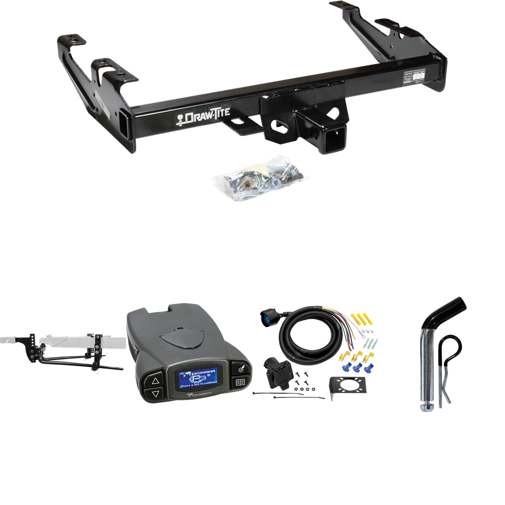 Fits 1988-2000 GMC C2500 Trailer Hitch Tow PKG w/ 11.5K Round Bar Weight Distribution Hitch w/ 2-5/16" Ball + Pin/Clip + Tekonsha Prodigy P3 Brake Control + 7-Way RV Wiring By Draw-Tite