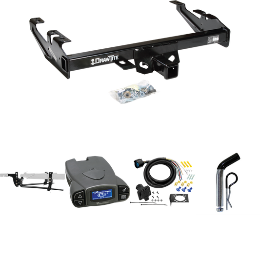 Fits 1988-2000 GMC C2500 Trailer Hitch Tow PKG w/ 11.5K Round Bar Weight Distribution Hitch w/ 2-5/16" Ball + Pin/Clip + Tekonsha Prodigy P3 Brake Control + 7-Way RV Wiring By Draw-Tite