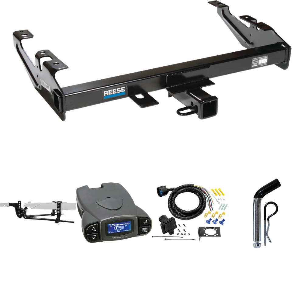 Fits 1992-2000 Chevrolet C3500 Trailer Hitch Tow PKG w/ 11.5K Round Bar Weight Distribution Hitch w/ 2-5/16" Ball + Pin/Clip + Tekonsha Prodigy P3 Brake Control + 7-Way RV Wiring (For Crew Cab Models) By Reese Towpower