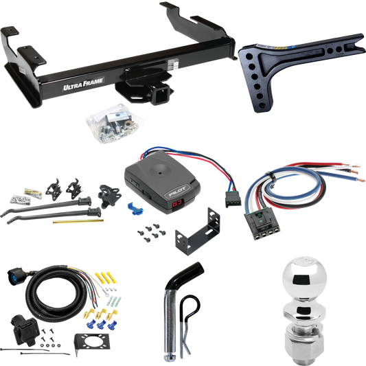 Fits 1988-2000 GMC C2500 Trailer Hitch Tow PKG w/ 15K Trunnion Bar Weight Distribution Hitch + Pin/Clip + 2-5/16" Ball + Pro Series Pilot Brake Control + Generic BC Wiring Adapter + 7-Way RV Wiring By Draw-Tite