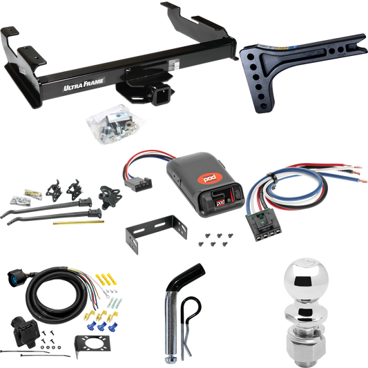 Fits 1988-2000 Chevrolet C3500 Trailer Hitch Tow PKG w/ 15K Trunnion Bar Weight Distribution Hitch + Pin/Clip + 2-5/16" Ball + Pro Series POD Brake Control + Generic BC Wiring Adapter + 7-Way RV Wiring (For Regular & Extended Cabs Models) By Draw-Tit