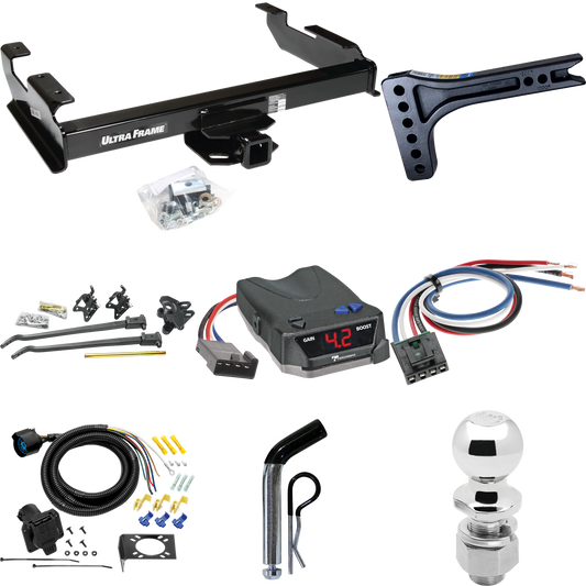 Fits 1992-2000 Chevrolet K2500 Trailer Hitch Tow PKG w/ 15K Trunnion Bar Weight Distribution Hitch + Pin/Clip + 2-5/16" Ball + Tekonsha BRAKE-EVN Brake Control + Generic BC Wiring Adapter + 7-Way RV Wiring (For Crew Cab Models) By Draw-Tite