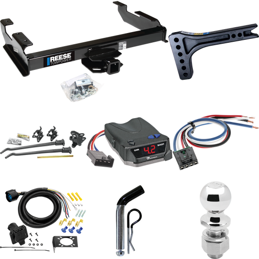 Fits 1988-1999 Chevrolet K1500 Trailer Hitch Tow PKG w/ 15K Trunnion Bar Weight Distribution Hitch + Pin/Clip + 2-5/16" Ball + Tekonsha BRAKE-EVN Brake Control + Generic BC Wiring Adapter + 7-Way RV Wiring By Reese Towpower