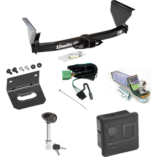 Fits 1999-2004 Jeep Grand Cherokee Trailer Hitch Tow PKG w/ 4-Flat Wiring + Starter Kit Ball Mount w/ 2" Drop & 1-7/8" Ball + Wiring Bracket + Hitch Lock + Hitch Cover By Draw-Tite