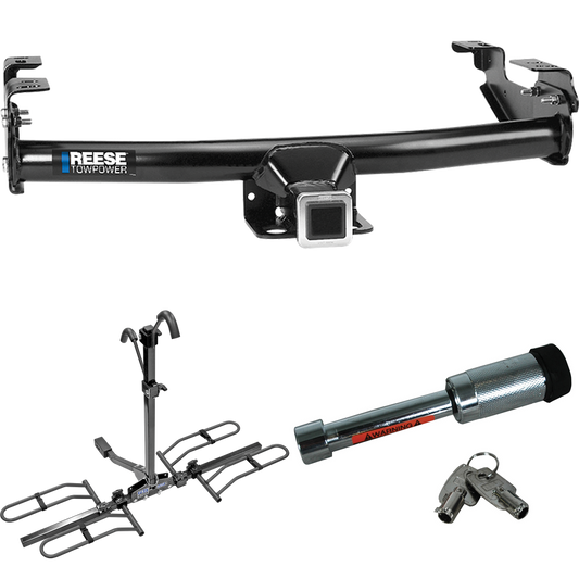 Fits 1981-1993 Dodge W250 Trailer Hitch Tow PKG w/ 2 Bike Plaform Style Carrier Rack + Hitch Lock By Reese Towpower