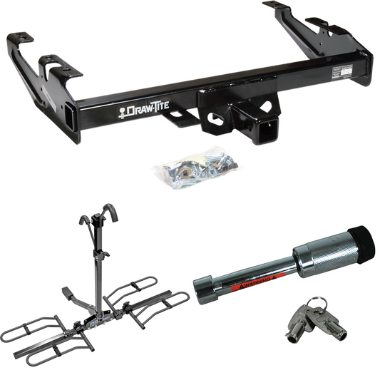 Fits 1992-2000 Chevrolet C2500 Trailer Hitch Tow PKG w/ 2 Bike Plaform Style Carrier Rack + Hitch Lock (For Crew Cab Models) By Draw-Tite