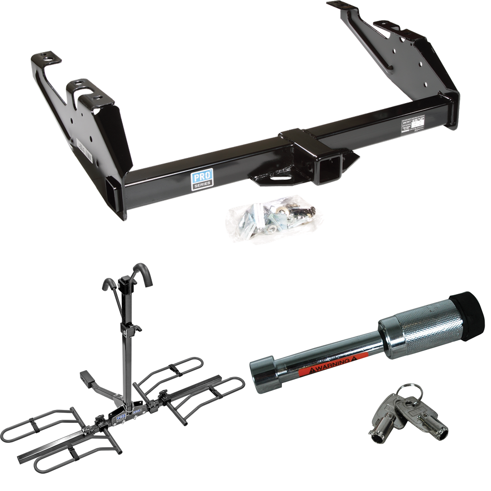 Se adapta al paquete de remolque con enganche para remolque Chevrolet K3500 1988-2000 con portabicicletas estilo plataforma para 2 bicicletas + bloqueo de enganche (para modelos de cabina regular y extendida) de Reese Towpower