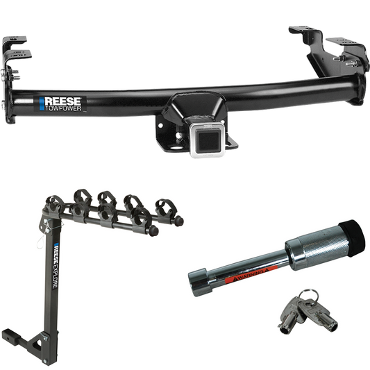 Fits 1997-2003 Ford F-150 Trailer Hitch Tow PKG w/ 4 Bike Carrier Rack + Hitch Lock (For Flareside Models) By Reese Towpower