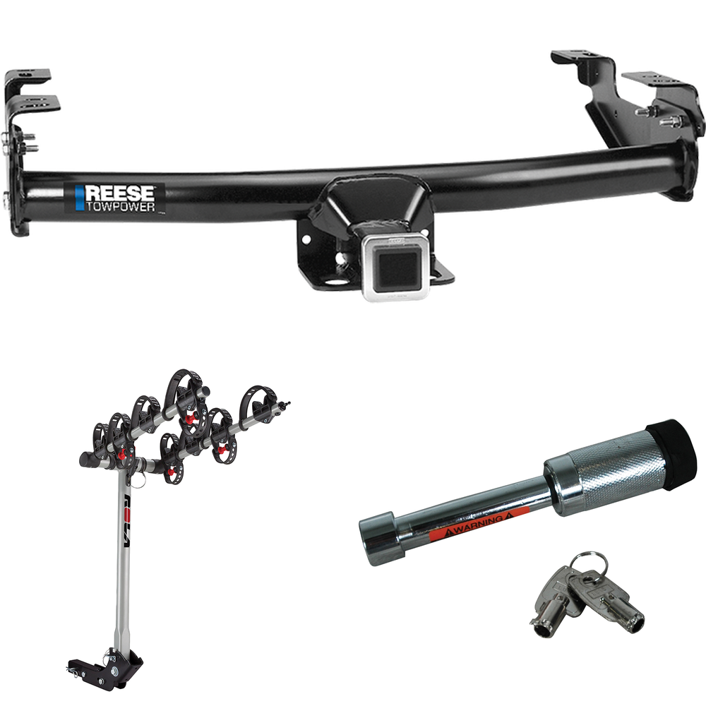 Fits 1994-2001 Dodge Ram 1500 Trailer Hitch Tow PKG w/ 4 Bike Carrier Rack + Hitch Lock By Reese Towpower