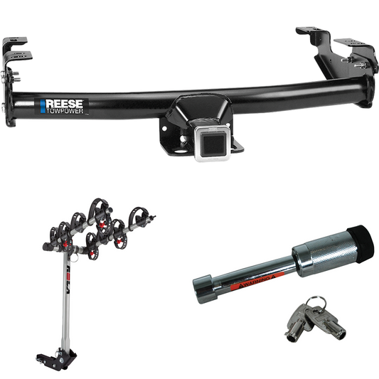 Fits 1994-2001 Dodge Ram 1500 Trailer Hitch Tow PKG w/ 4 Bike Carrier Rack + Hitch Lock By Reese Towpower