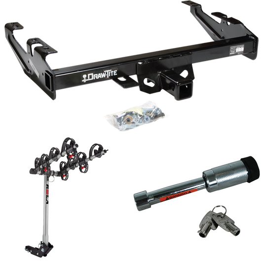 Fits 1988-2000 GMC C2500 Trailer Hitch Tow PKG w/ 4 Bike Carrier Rack + Hitch Lock By Draw-Tite