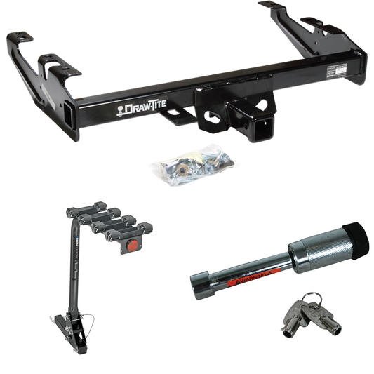 Fits 1988-1999 Chevrolet C1500 Trailer Hitch Tow PKG w/ 4 Bike Carrier Rack + Hitch Lock By Draw-Tite