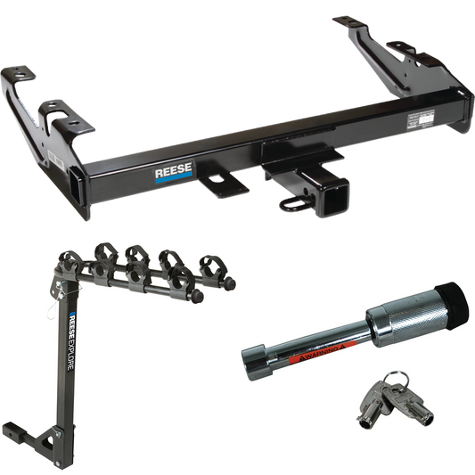 Fits 1988-2000 GMC K3500 Trailer Hitch Tow PKG w/ 4 Bike Carrier Rack + Hitch Lock By Reese Towpower