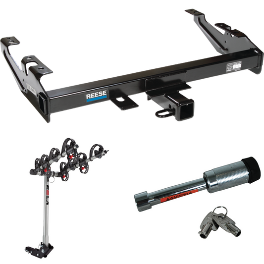 Fits 1988-1999 Chevrolet K2500 Trailer Hitch Tow PKG w/ 4 Bike Carrier Rack + Hitch Lock (For Regular & Extended Cabs Models) By Reese Towpower