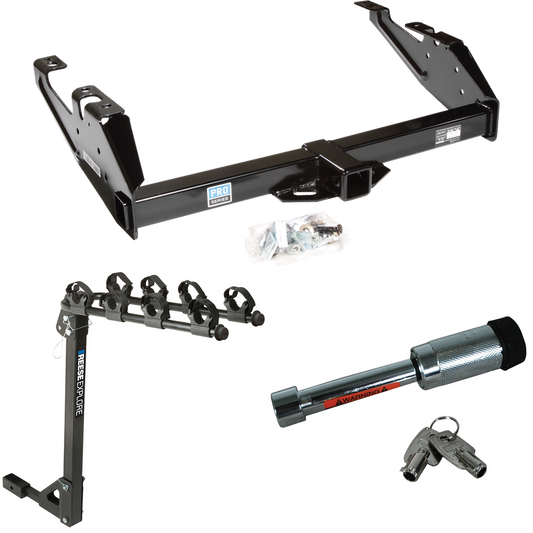 Fits 1992-2000 Chevrolet C3500 Trailer Hitch Tow PKG w/ 4 Bike Carrier Rack + Hitch Lock (For Crew Cab Models) By Reese Towpower