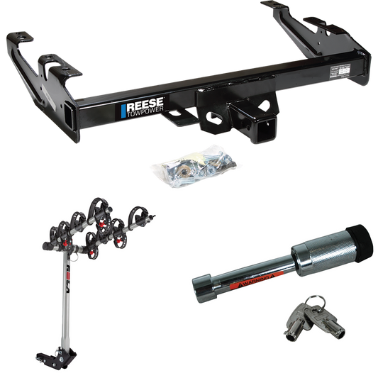 Fits 1988-2000 GMC C3500 Trailer Hitch Tow PKG w/ 4 Bike Carrier Rack + Hitch Lock By Reese Towpower