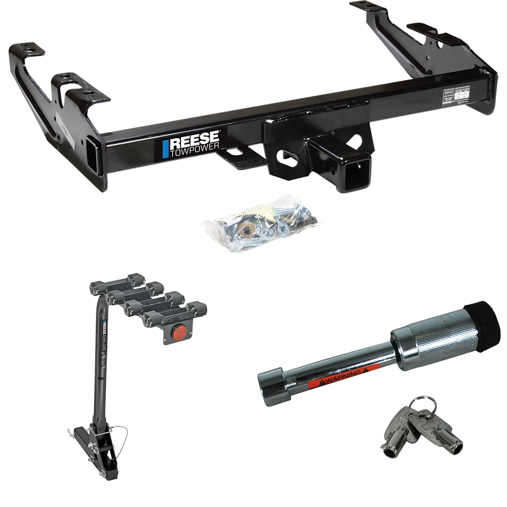 Fits 1988-2000 GMC K2500 Trailer Hitch Tow PKG w/ 4 Bike Carrier Rack + Hitch Lock By Reese Towpower