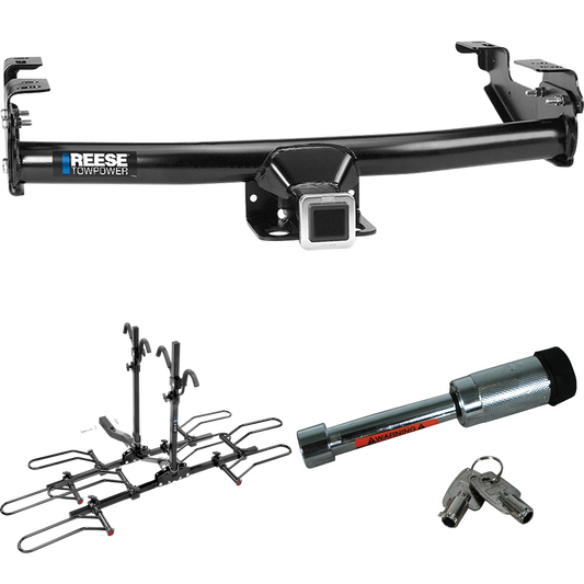 Fits 1971-1979 Dodge D100 Trailer Hitch Tow PKG w/ 4 Bike Plaform Style Carrier Rack + Hitch Lock By Reese Towpower