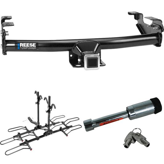 Fits 1988-1999 Chevrolet K2500 Trailer Hitch Tow PKG w/ 4 Bike Plaform Style Carrier Rack + Hitch Lock (For Regular & Extended Cabs Models) By Reese Towpower