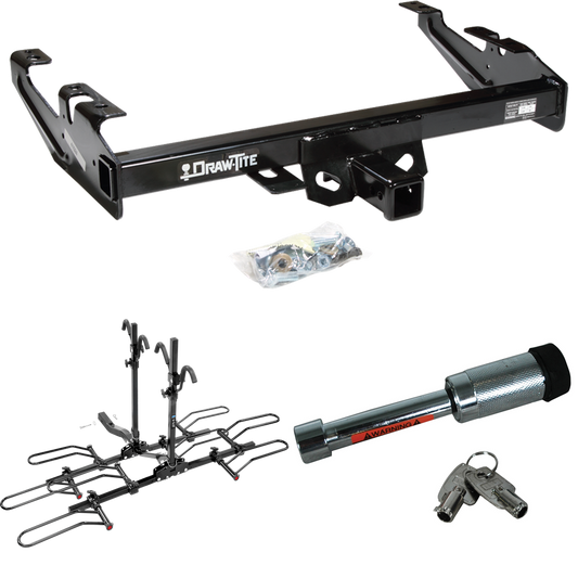 Fits 1988-2000 GMC K3500 Trailer Hitch Tow PKG w/ 4 Bike Plaform Style Carrier Rack + Hitch Lock By Draw-Tite