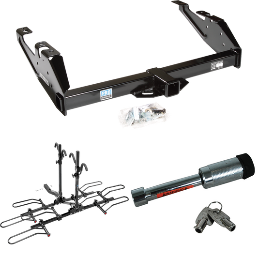 Fits 1992-2000 Chevrolet K2500 Trailer Hitch Tow PKG w/ 4 Bike Plaform Style Carrier Rack + Hitch Lock (For Crew Cab Models) By Reese Towpower