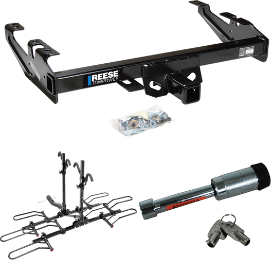 Fits 1992-2000 Chevrolet C3500 Trailer Hitch Tow PKG w/ 4 Bike Plaform Style Carrier Rack + Hitch Lock (For Crew Cab Models) By Reese Towpower