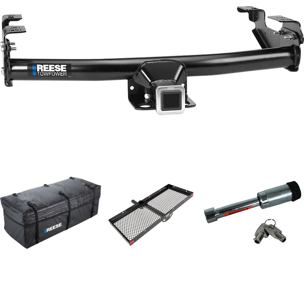 Fits 1999-2002 Chevrolet Silverado 1500 Trailer Hitch Tow PKG w/ 48" x 20" Cargo Carrier + Cargo Bag + Hitch Lock By Reese Towpower