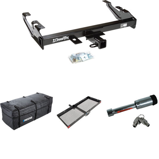 Fits 1992-2000 Chevrolet K3500 Trailer Hitch Tow PKG w/ 48" x 20" Cargo Carrier + Cargo Bag + Hitch Lock (For Crew Cab Models) By Draw-Tite