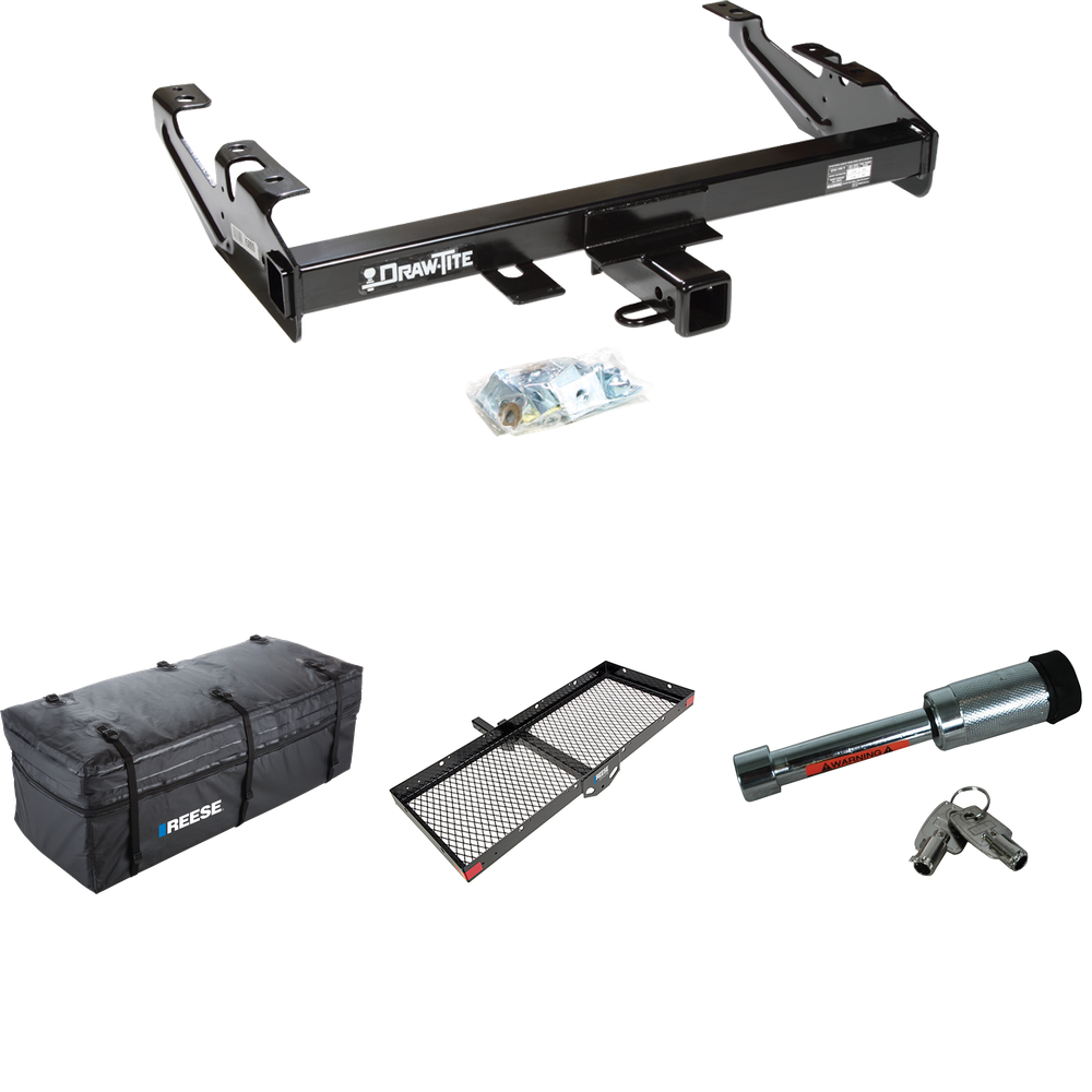 Fits 1988-1999 Chevrolet C1500 Trailer Hitch Tow PKG w/ 48" x 20" Cargo Carrier + Cargo Bag + Hitch Lock By Draw-Tite