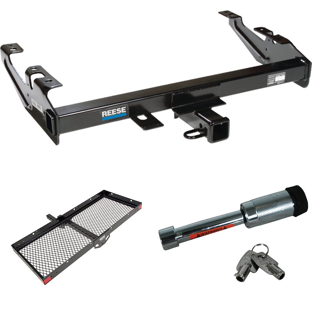 Fits 1988-2000 GMC C2500 Trailer Hitch Tow PKG w/ 48" x 20" Cargo Carrier + Hitch Lock By Reese Towpower