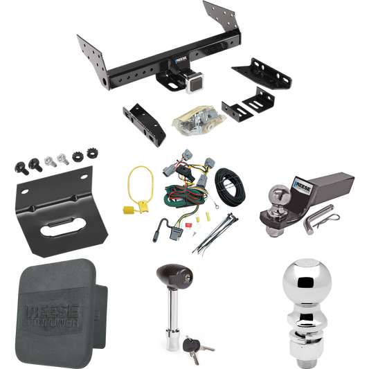 Fits 1994-1998 Jeep Grand Cherokee Trailer Hitch Tow PKG w/ 4-Flat Wiring + Starter Kit Ball Mount w/ 2" Drop & 2" Ball + 2-5/16" Ball + Wiring Bracket + Hitch Lock + Hitch Cover By Reese Towpower