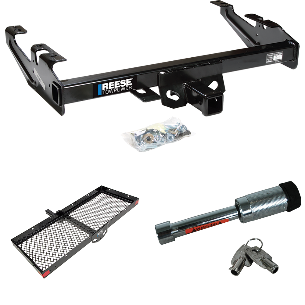 Fits 1992-2000 Chevrolet C3500 Trailer Hitch Tow PKG w/ 48" x 20" Cargo Carrier + Hitch Lock (For Crew Cab Models) By Reese Towpower