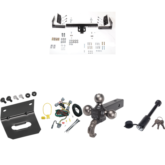 Fits 1994-1998 Jeep Grand Cherokee Trailer Hitch Tow PKG w/ 4-Flat Wiring + Triple Ball Tactical Ball Mount 1-7/8" & 2" & 2-5/16" Balls w/ Tow Hook + Tactical Dogbone Lock + Wiring Bracket By Reese Towpower